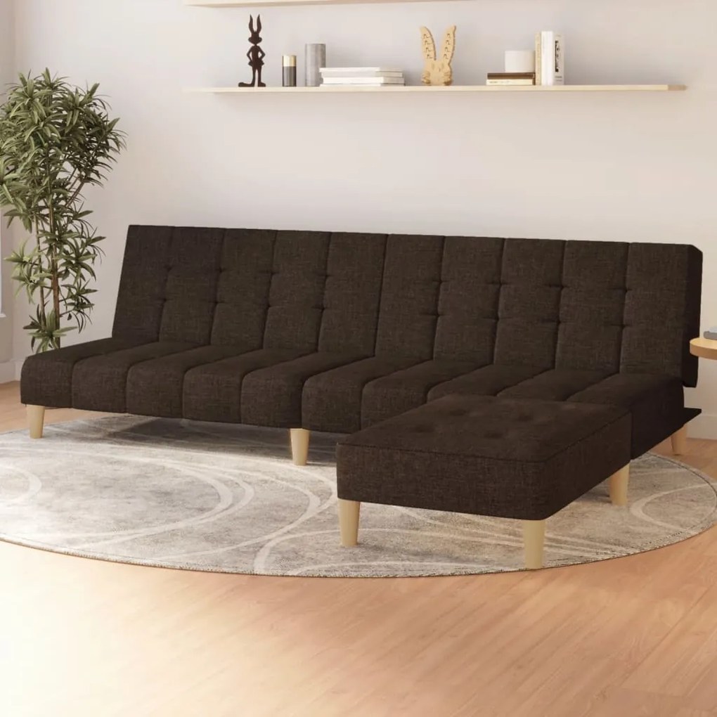 3080539 vidaXL Canapea extensibilă cu taburet, 2 locuri, maro închis, textil