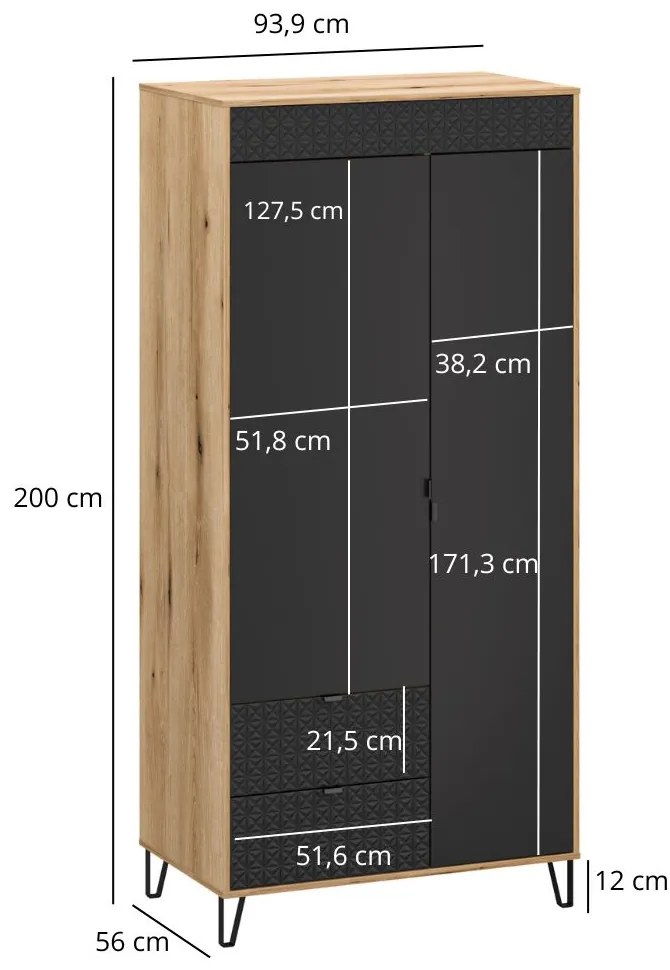Dulap de haine Botones 1 (stejar evoke + negru) . 1116771