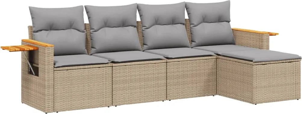 vidaXL Set canapele de grădină cu perne, 5 piese, bej, poliratan