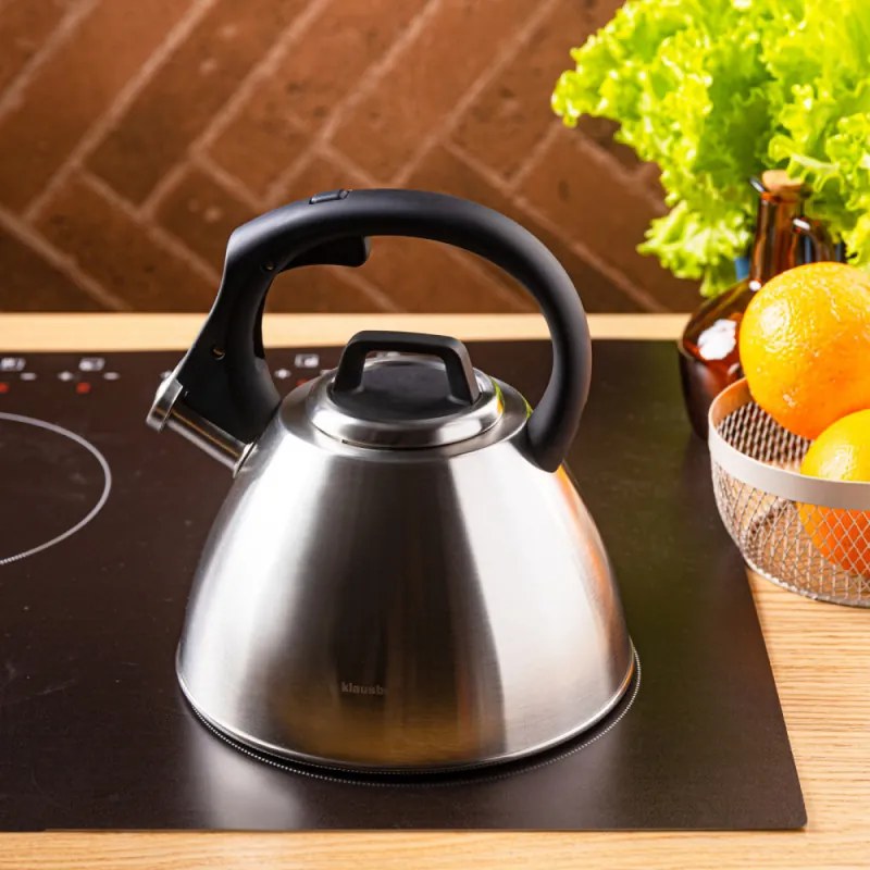 Fierbător fluierător Klausberg KB 7951, 2.5 l, Oțel inoxidabil, Mâner termoizolant, Inducție, Onix mat