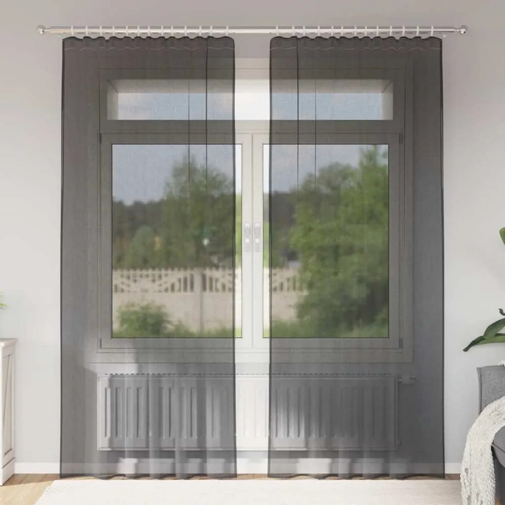 vidaXL Perdele Voile cu buzunare pentru bare 2 buc Negru