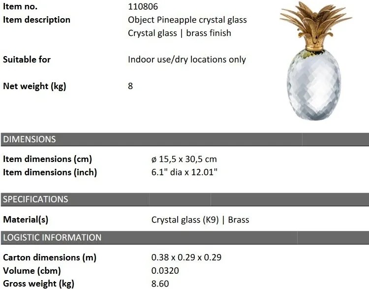 Vas depozitare, obiect decorativ design LUX Pineapple alama antic/ sticla