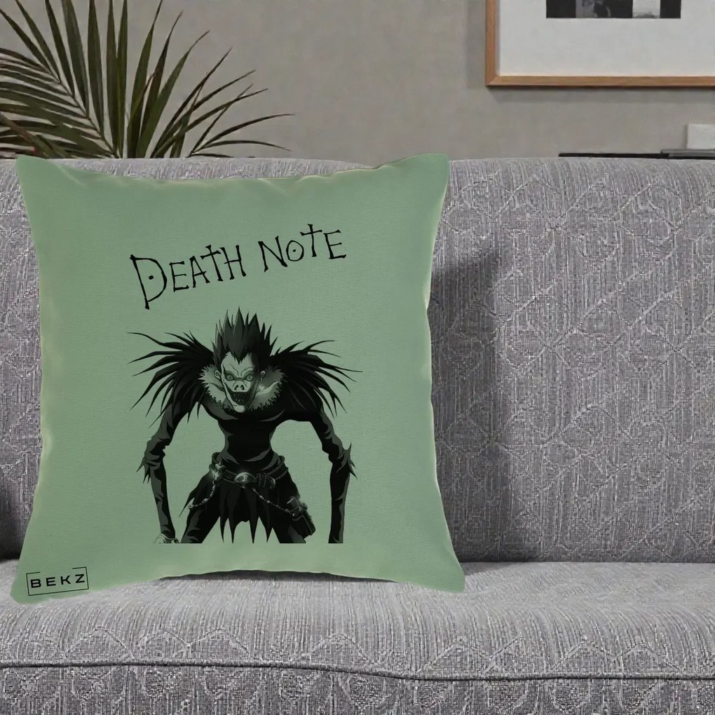Perna Personalizata Death Note Ryuk Shinigami Alb-Negru, 40x40 cm, Verde, Husa Detasabila, Perna Inclusa, BEKZ®