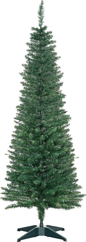 HOMCOM Brad Artificial de Crăciun cu Crengi Realiste, Brad Înalt și Îngust cu Bază din Plastic, Ø46x150 cm, Verde | Aosom Romania