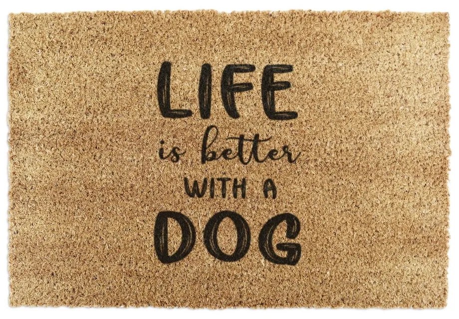 Covoraș de intrare din fibre de nucă de cocos 40x60 cm Life Is Better With a Dog – Artsy Doormats