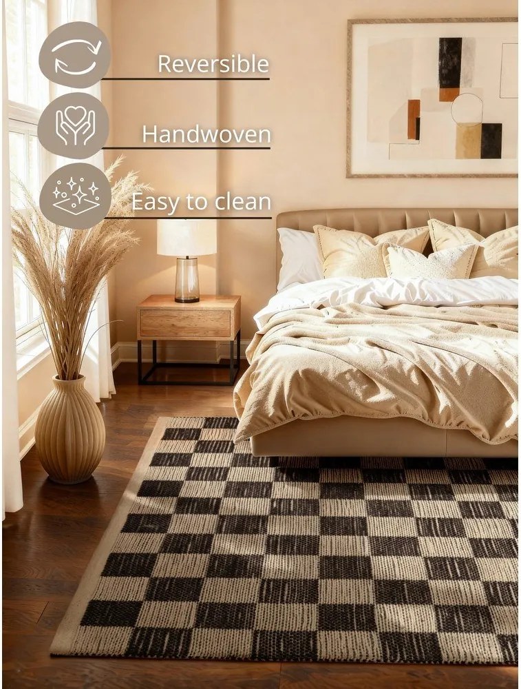 Covor negru/crem reversibil/țesut manual din amestec de iută 120x170 cm Rex – Hanse Home