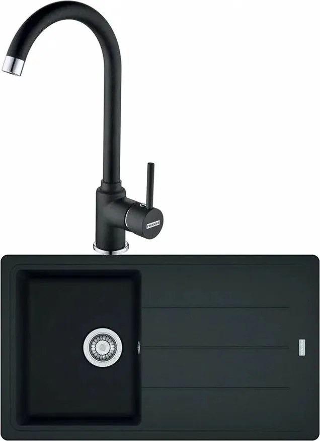 Set chiuveta bucatarie compozit Franke Basis 1 cuva cu picurator 86x50 cm finisaj negru mat cu baterie Pola