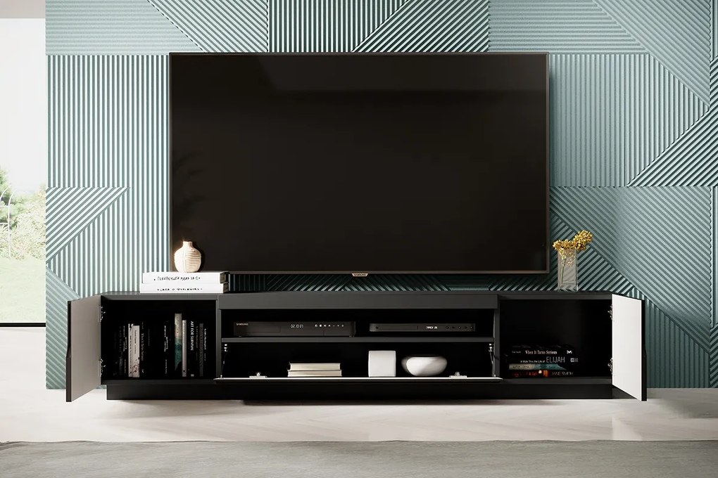 Comodă TV Loftia 200 cm cu 2 uși - negru / negru mat