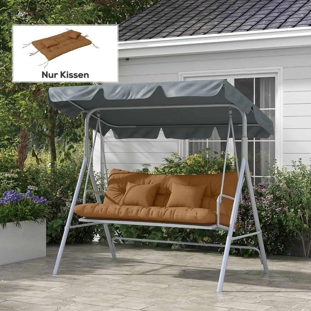 Outsunny Set de 4 perne de șezut, 150x50 cm repelent la apă perne de scaun cu benzi de prindere, 10 cm grosime bronz | Aosom Romania