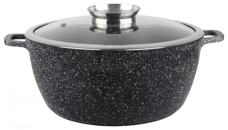 Cratita cu capac Oliver Voltz OV54318C22, Ø22x10 cm, 3.2 l, Aluminiu turnat, Finisaj marmura ceramica, Negru