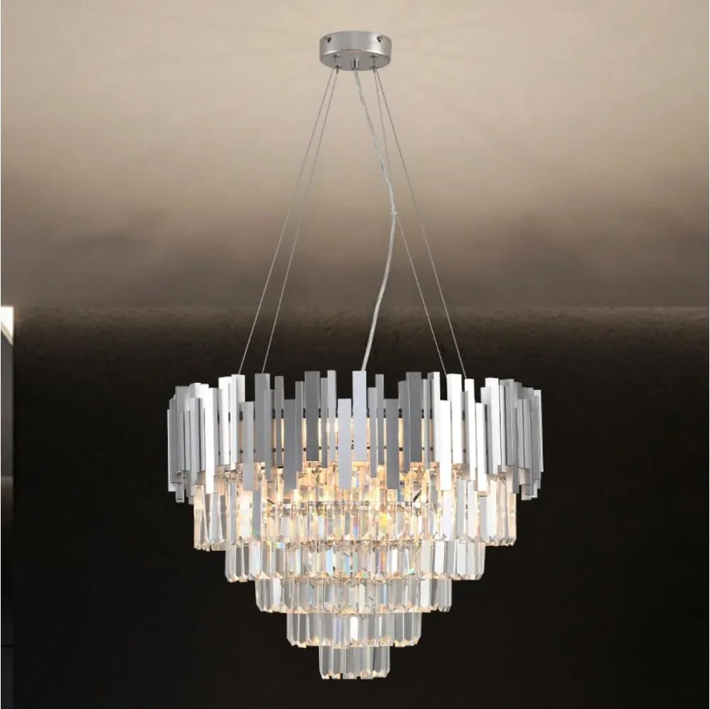 Lustru cu cristale pe cablu PLAZA 9xE14/40W/230V Ø 60 cm argintiu