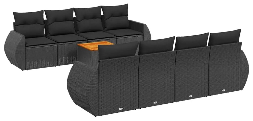 3257252 vidaXL Set mobilier de grădină cu perne, 9 piese, negru, poliratan