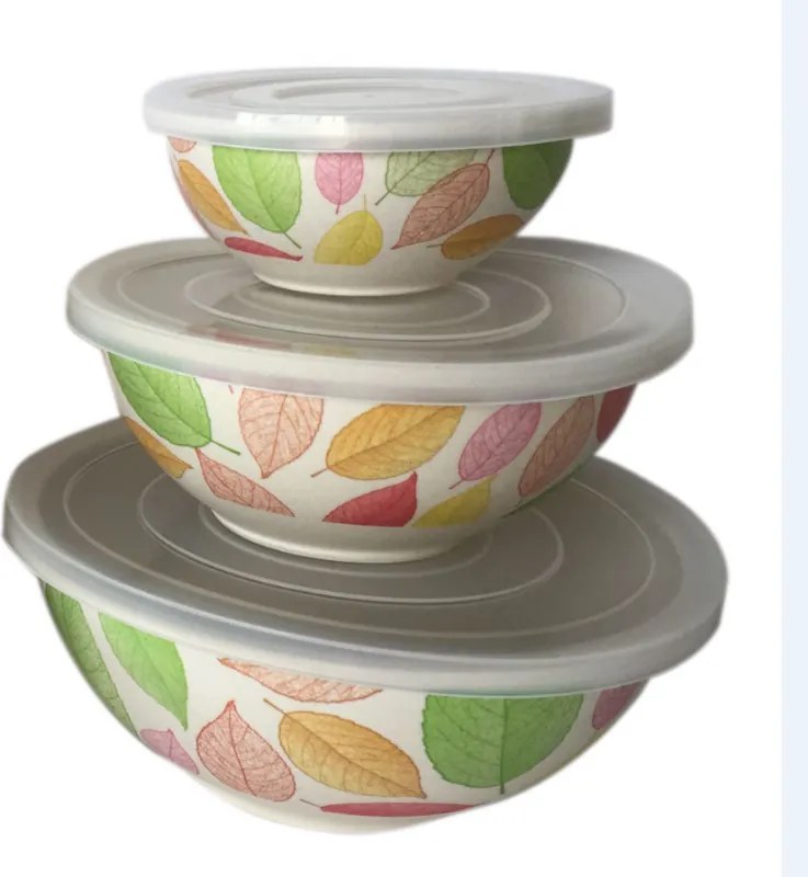 Set 3 Caserole din Fibre bambus cu capac din Plastic
