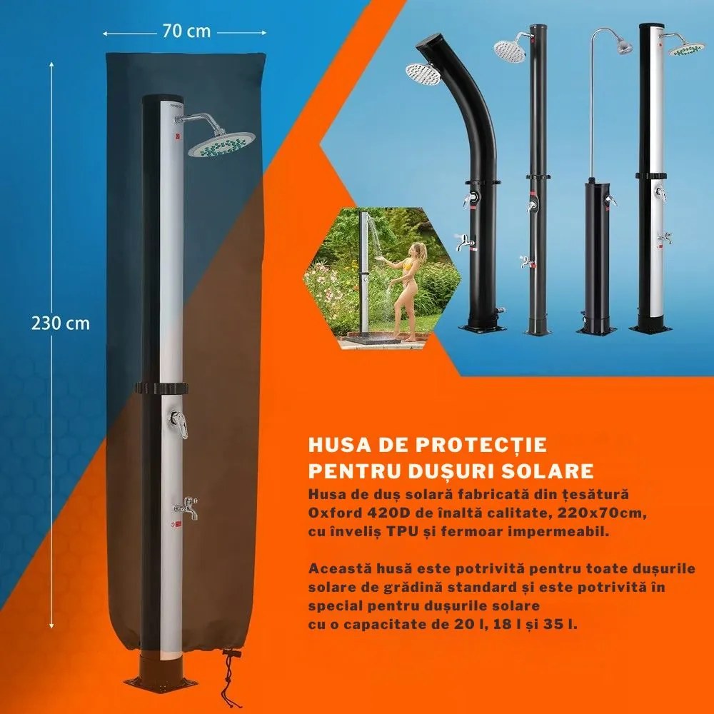 Duș solar KARIBIK, 35 l, argintiu/negru Jurhan