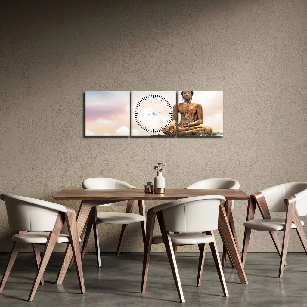 Tablou - Buddha care supraveghează pământul (cu ceas) (90x30 cm)