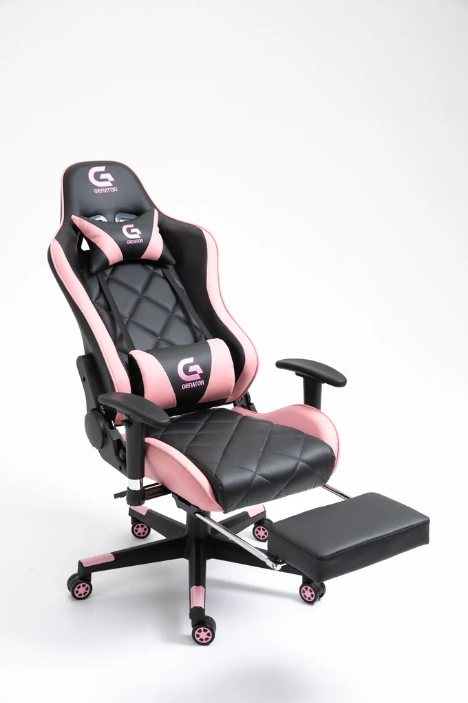 Scaun gaming Genator, suport picioare, funcție sezlong, SIG 5028, Negru/Roz