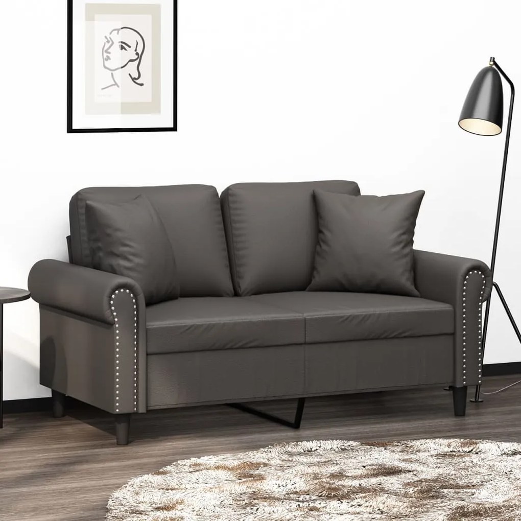 3153170 vidaXL Canapea cu 2 locuri, perne&pernuțe gri 120 cm piele ecologică