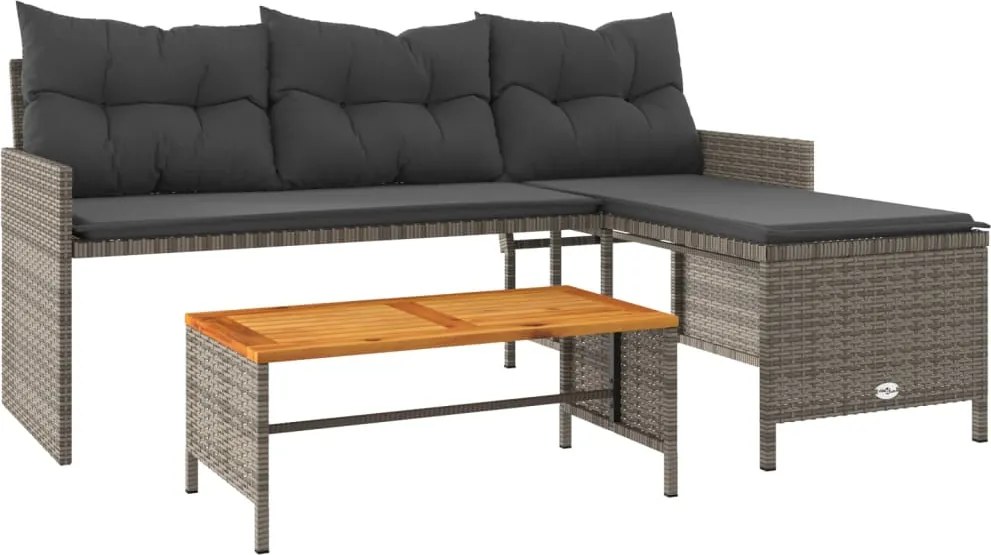 vidaXL Canapea de grădină cu masă/perne, formă de L, poliratan gri