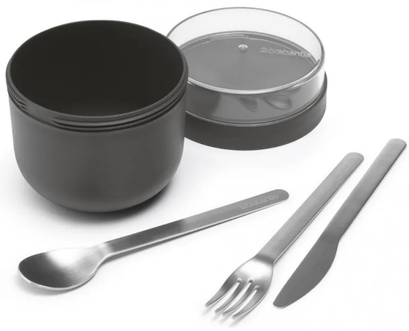 Cupa alimentara Brabantia Make&Take 1006296, 500+180 ml, Inchidere cu filet, fFara BPA, Gri închis