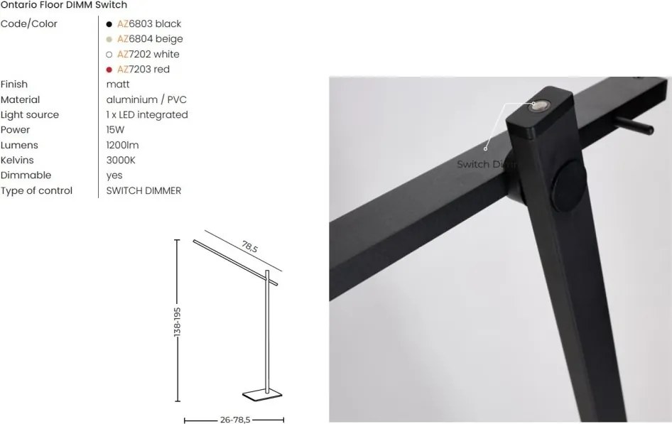 Lampa LED de podea stil minimalist ONTARIO bej DIMM SWITCH