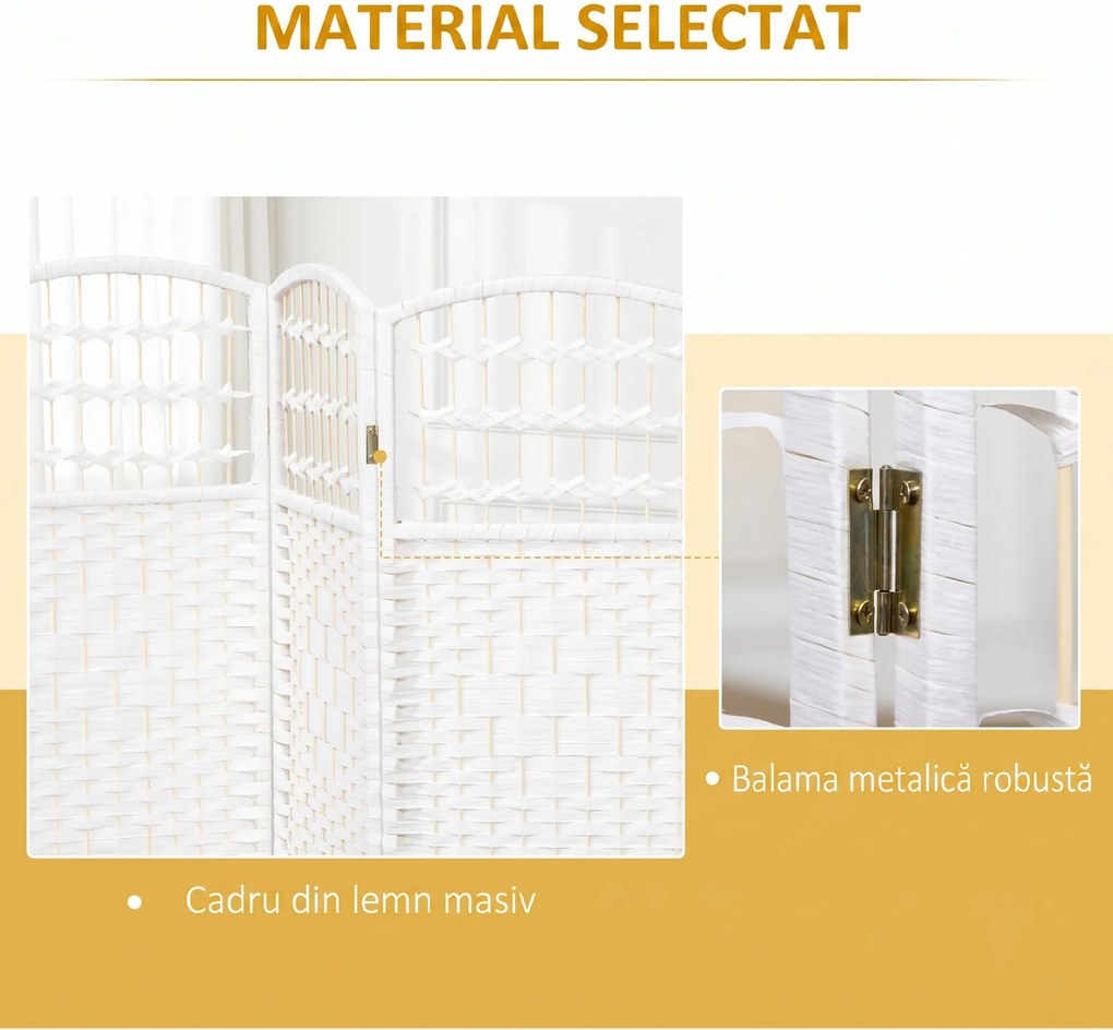 HOMCOM Paravan cu 4 Panouri Pliabil pentru Interior 160x170cm, Alb | Aosom Romania
