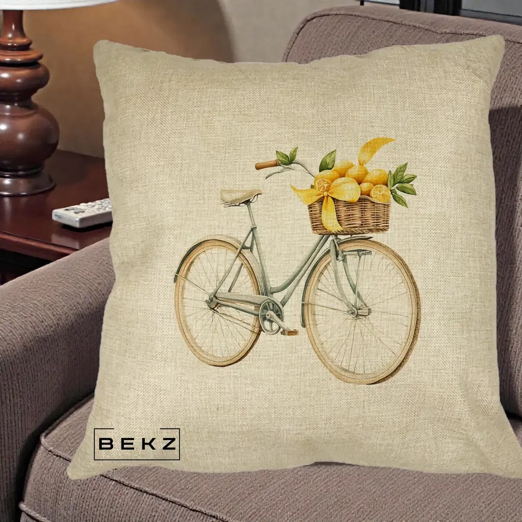 Perna Decorativa Bicicleta cu Cos de Lamai Mediteranean, 40x40 cm, Crem, Husa Detasabila, Perna Inclusa, BEKZ®