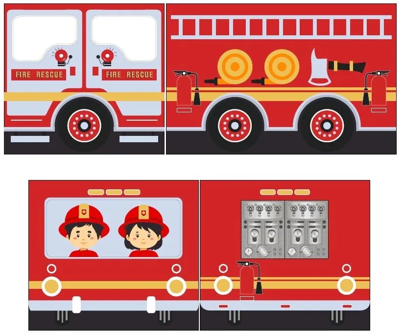 Set SCOTT este format din vagonul de dormit înalt cu tobogan și cortina de joacă FIRE TRUCK.