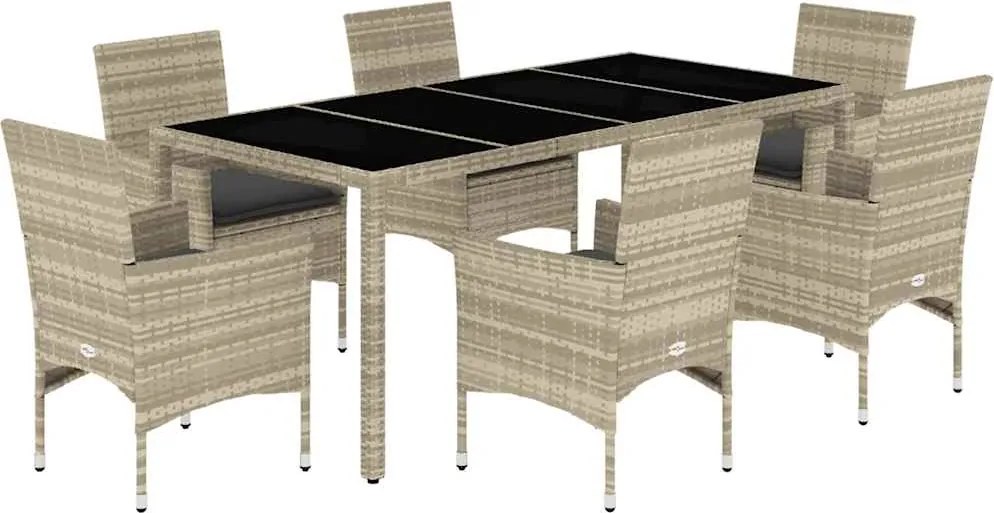 vidaXL Set mobilier grădină perne 7 piese gri deschis poliratan/sticlă