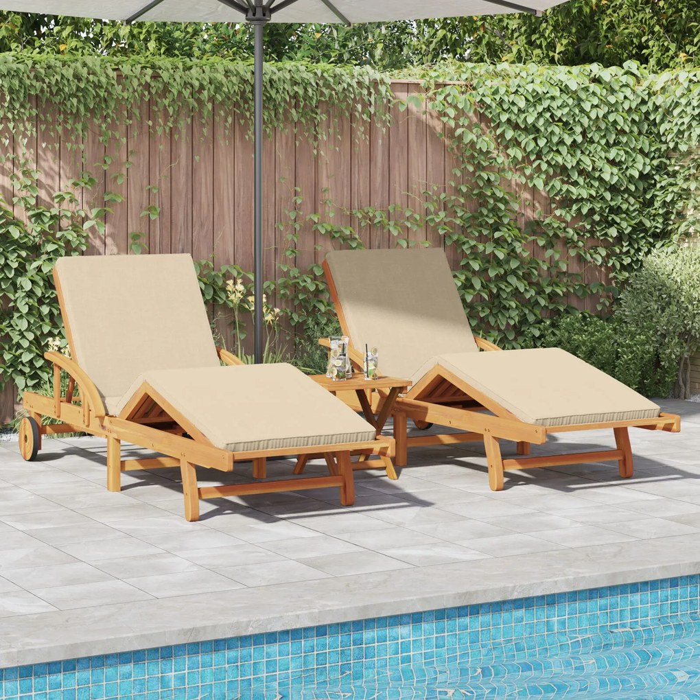 vidaXL Șezlong cu pernă 2 pcs Bej 200 x 67 x 84cm Lemn masiv de acacia