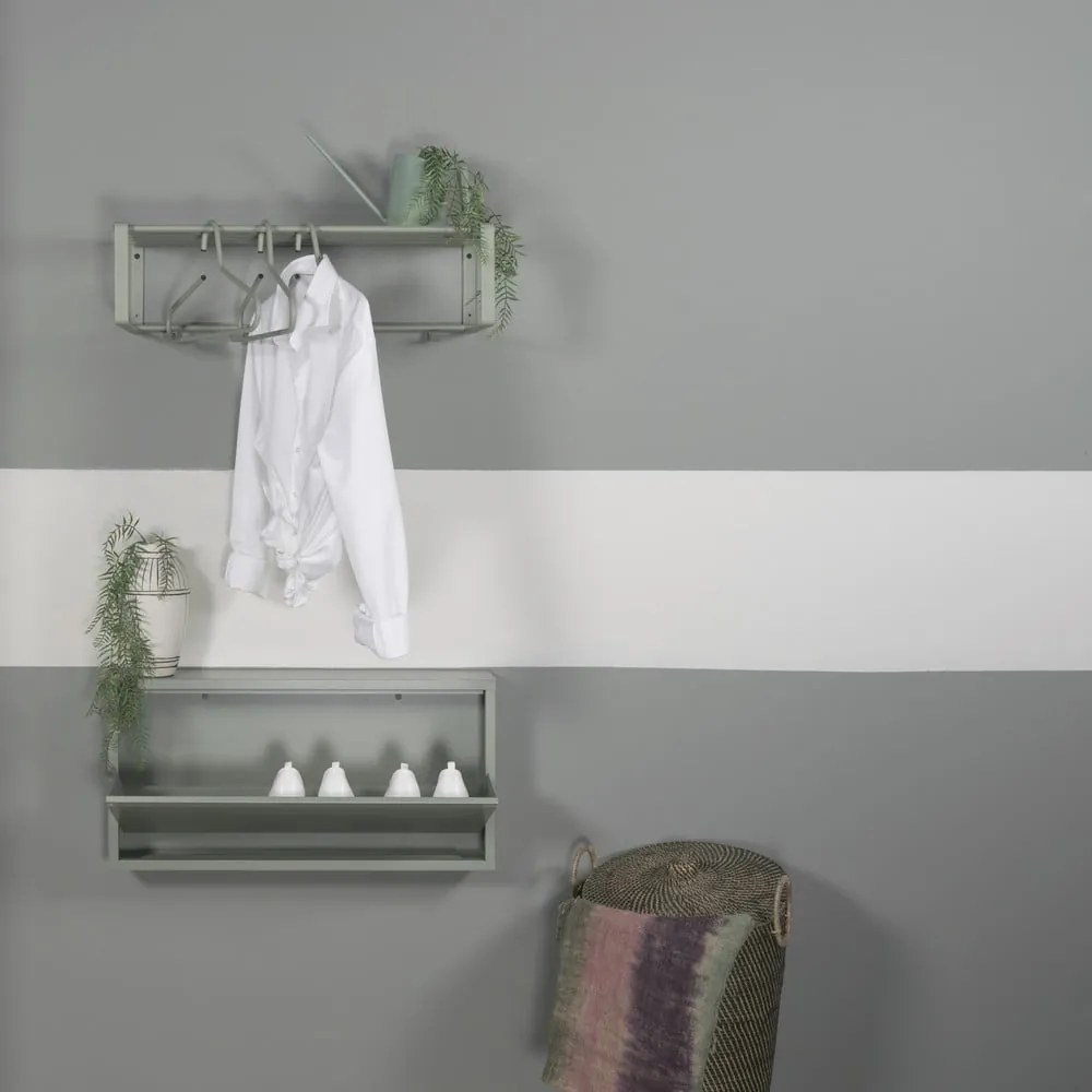 Pantofar verde prăfuit cu deschidere înclinată din metal 75x37,5x12,5 cm Billy – Spinder Design