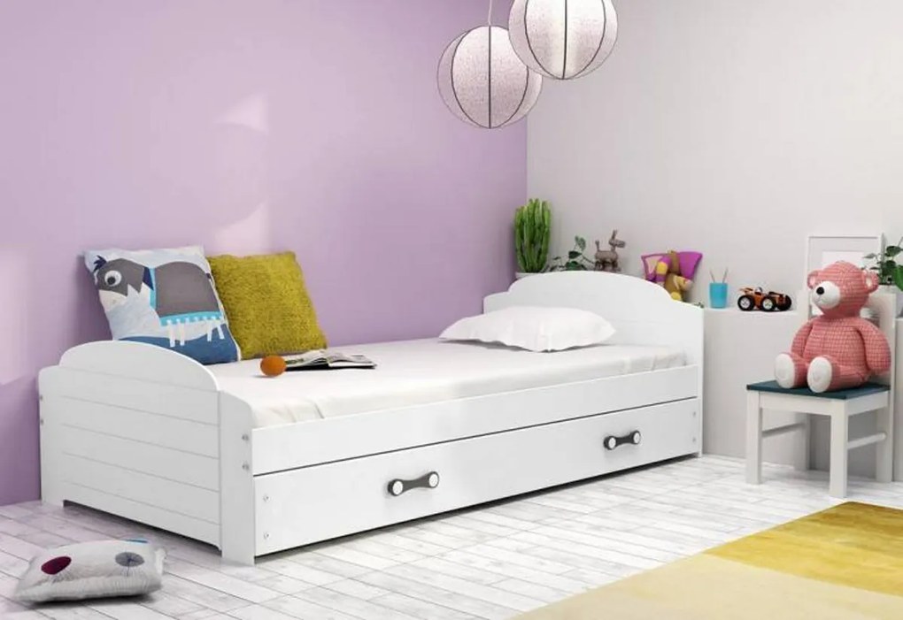 Expedo Pat pentru copii DOUGY P2 + saltea + somieră GRATIS, 90x200, alb, alb