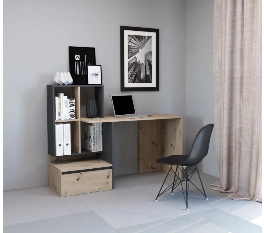 Masă PC Paca 2 (stejar artisan + antracit). Promo -20%. 1048465