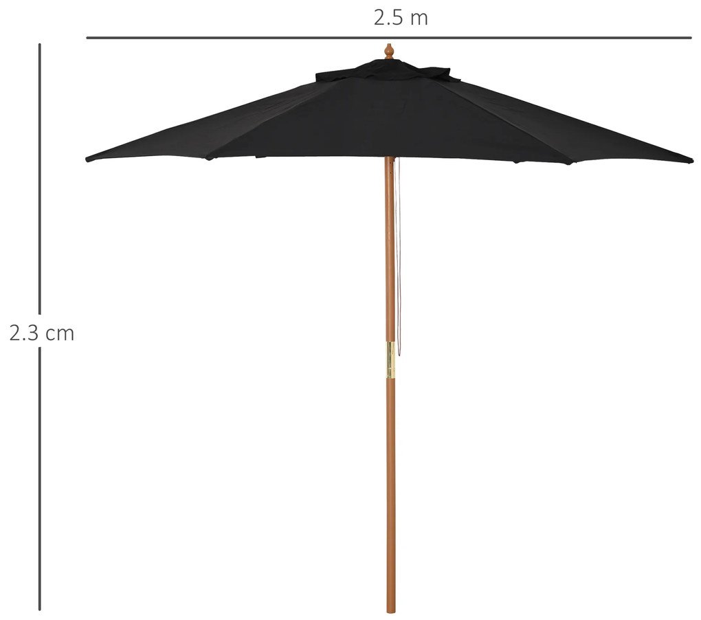 Outsunny Umbrelă de soare Ø 250 cm, umbrelă de balcon cu mecanism de tragere cu sfoară, umbrelă de plajă din bambus rezistent la vânt, umbrelă de piață pentru balcon terasă grădină, Negru | Aosom Romania