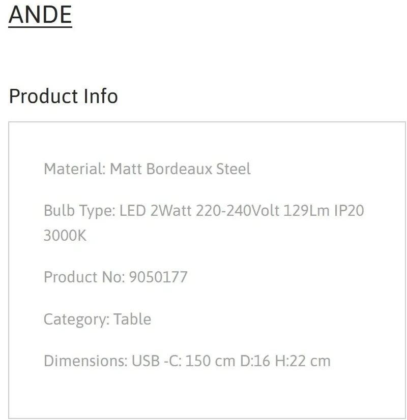 Veioza LED design decorativ ANDE Bordeaux, NVL-9050177