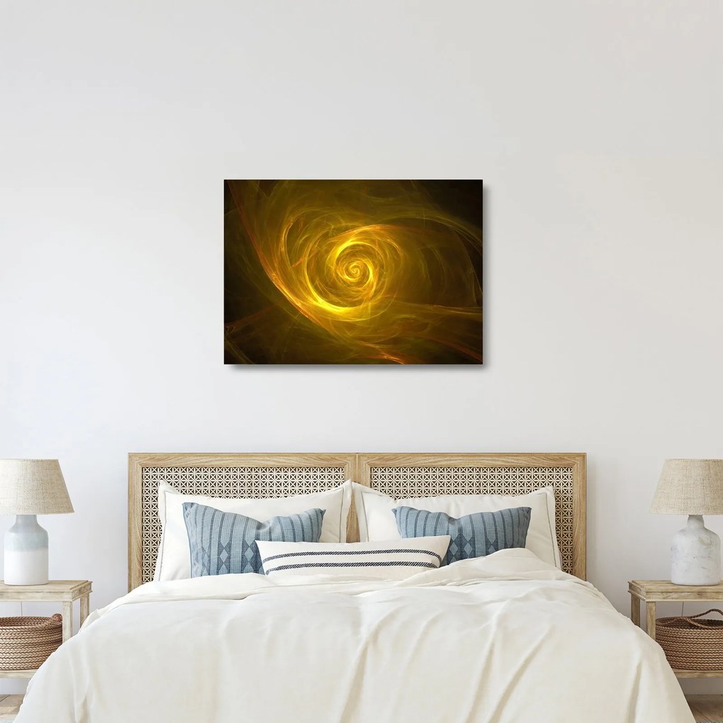 Tablou pe sticlă cu spirala abstractă în galben (70x50 cm)