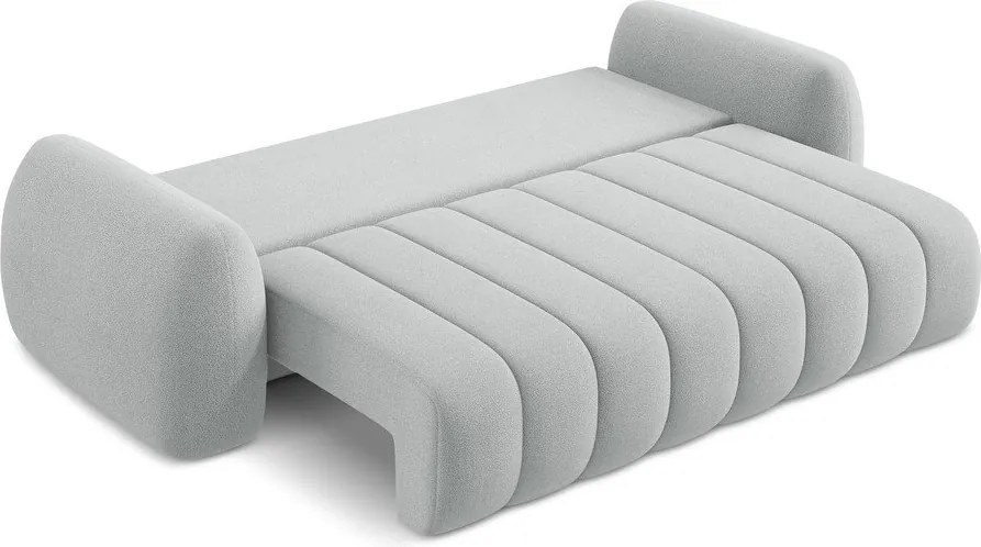 Canapea gri deschis extensibilă/cu spațiu de depozitare cu tapițerie din țesătură bouclé 266 cm Pele – Makamii