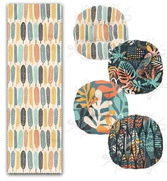 Set napron de masă și perne de scaun 5 buc. Long Leaves – Mila Home