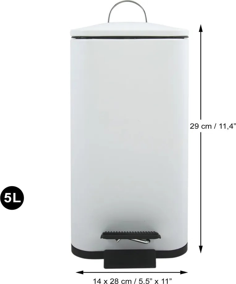 Coș de gunoi alb mat cu pedală din oțel 5 l Erik – Spirella
