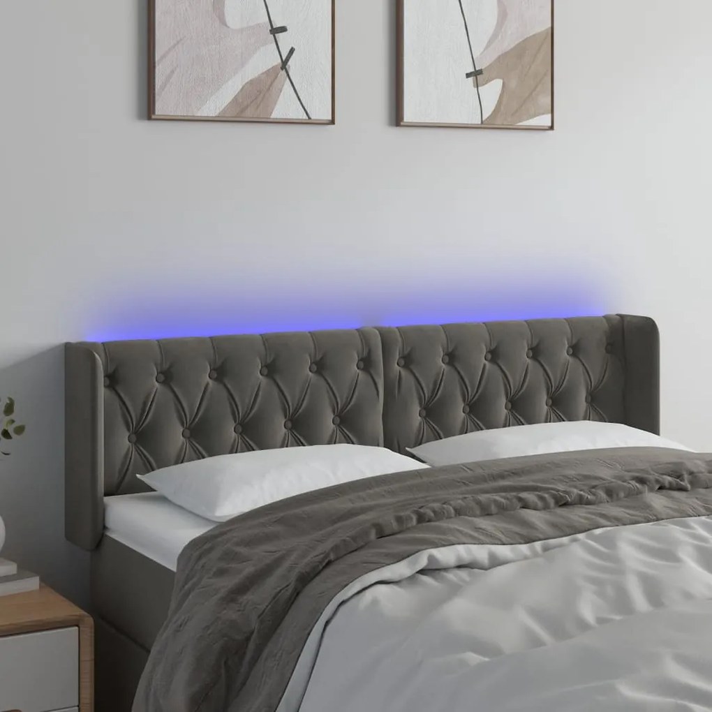 vidaXL Tăblie de pat cu LED, gri închis, 147x16x78/88 cm, catifea