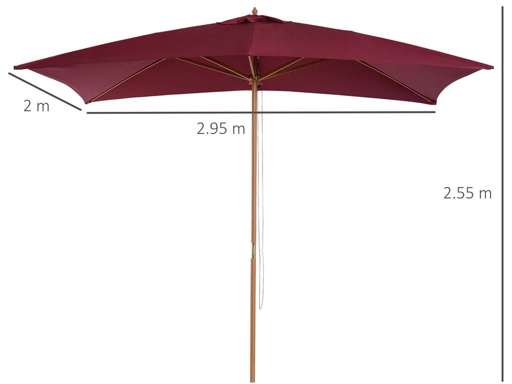Umbrela din lemn Outsunny, bordo 2x3m  | Aosom RO