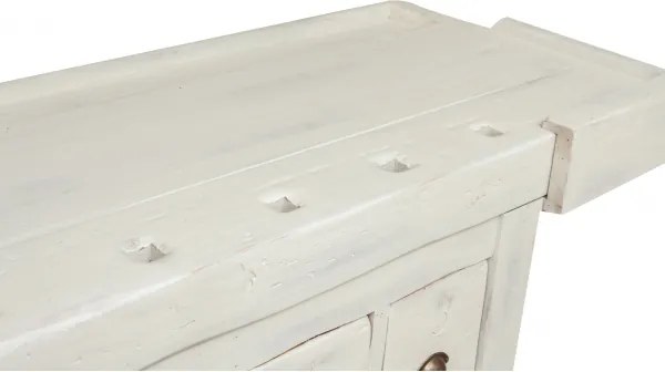 Banc de tamplar, L184 74 H92 cm, 4 sertare, alb antic, lemn masiv