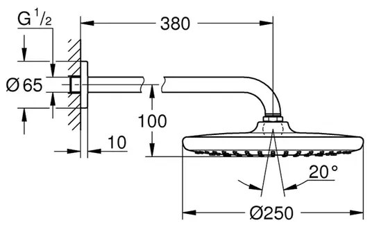 Palarie si brat de dus Grohe Tempesta 250 rotunda crom
