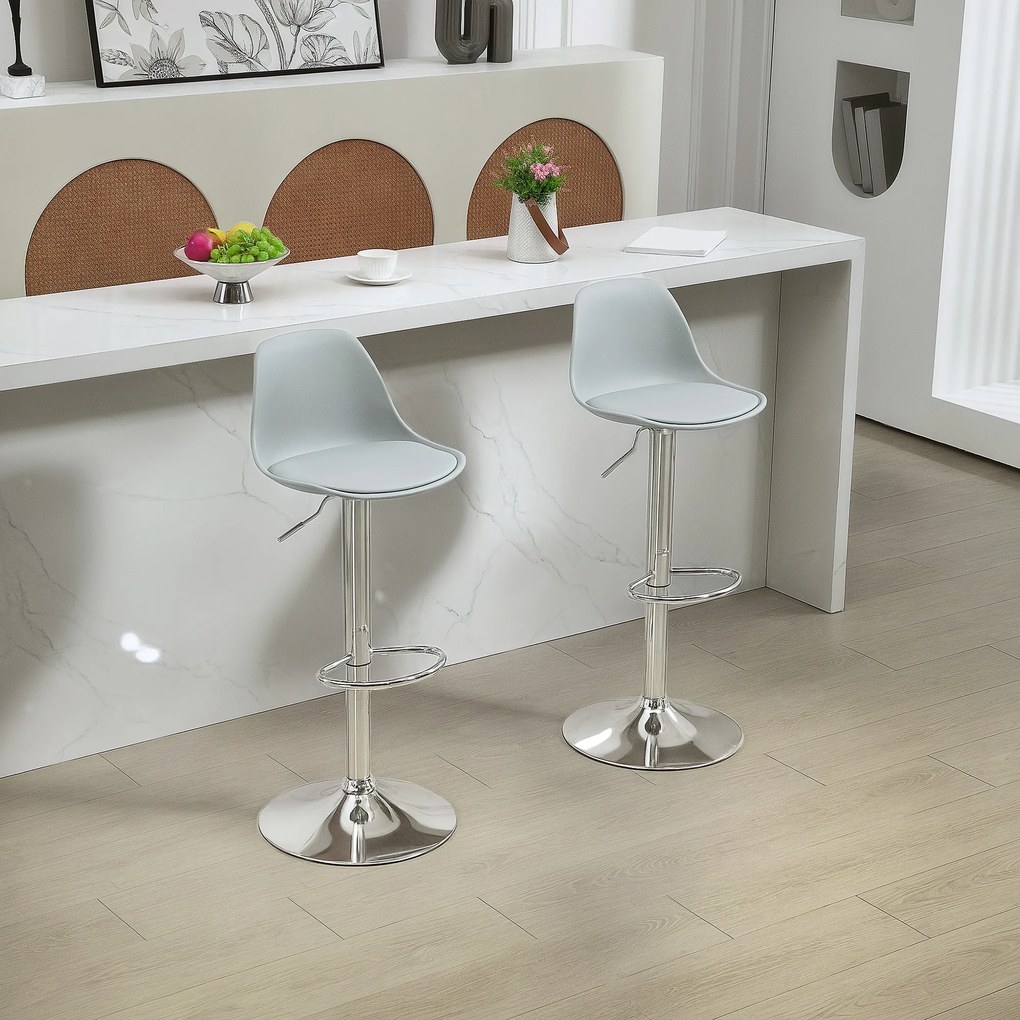HOMCOM Set de 2 scaune de bar, Scaune de bar, Scaune rotative cu spătar, înălțime ajustabilă, capacitate de încărcare de până la 120 kg, 42 x 38 x 82-104 cm, Gri | Aosom Romania
