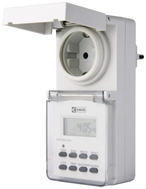 Priza programabila digitala pentru exterior, protectie IP44, 16A, alba, Emos