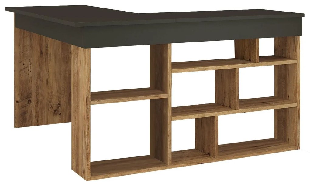 Birou Zellow Tip L cu Rafturi, 129 x 72 x 120 cm