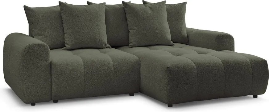 Colțar kaki extensibil/cu spațiu de depozitare cu tapițerie din chenille (cu colț pe partea dreaptă/cu șezlong) Roxelane – Bobochic Paris