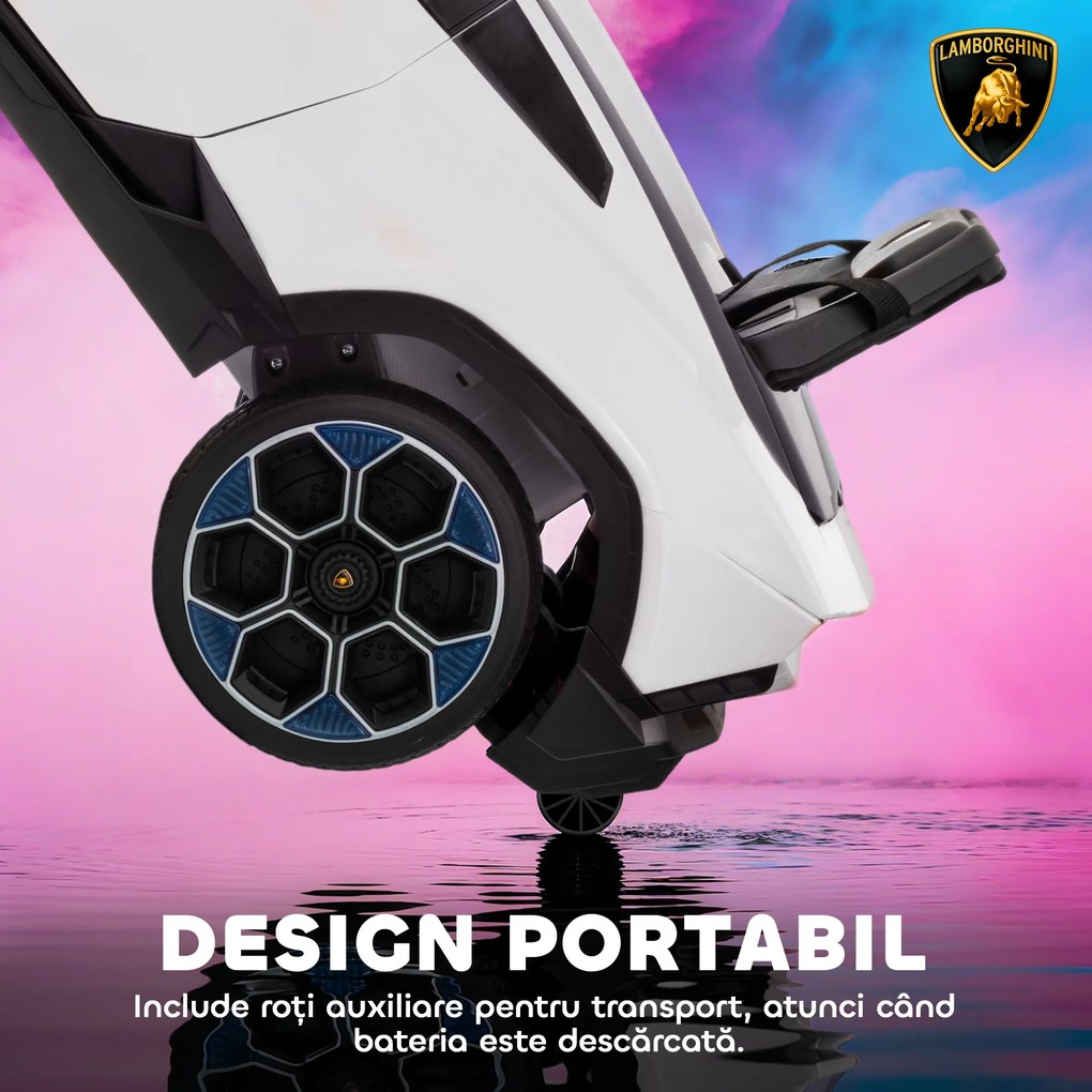 AIYAPLAY Mașină Electrică pentru Copii Licență Lamborghini cu Claxon și Telecomandă, 101.5x49x43 cm, Albă | Aosom Romania