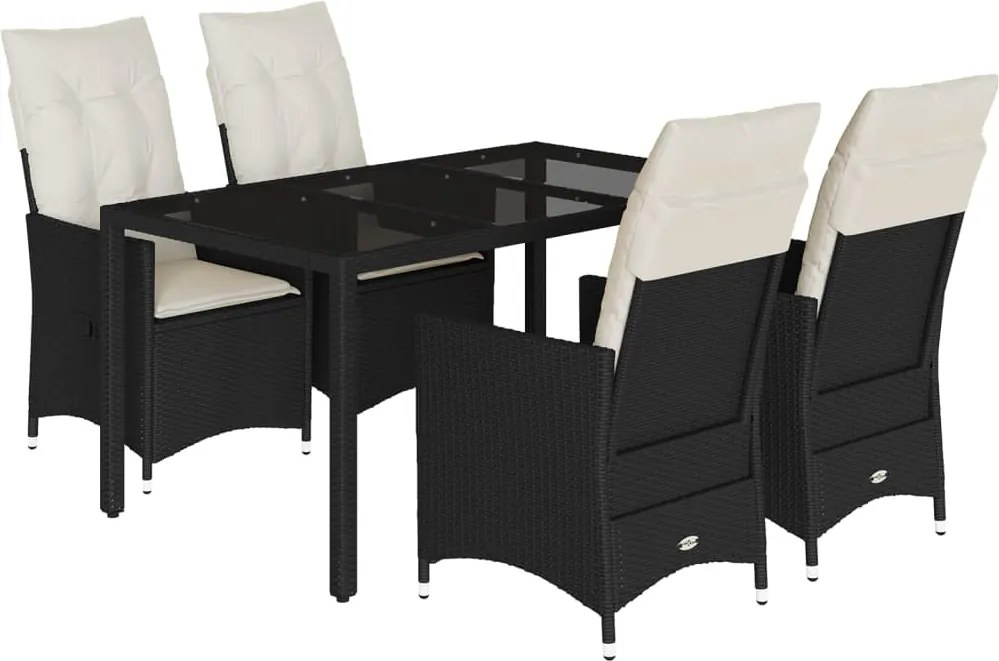 vidaXL Set mobilier de grădină cu perne, 5 piese, negru, poliratan