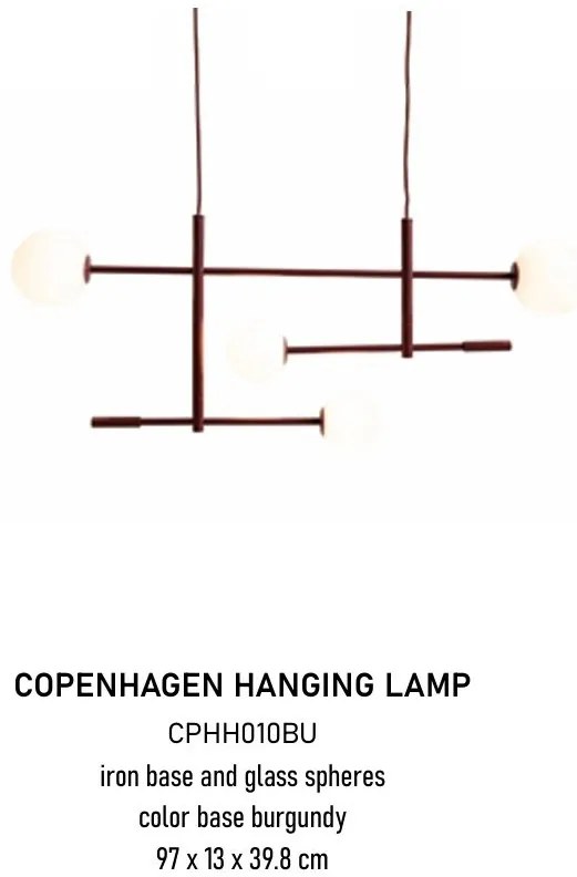 Lustra metal visiniu cu 4 globuri sticla Copenhagen