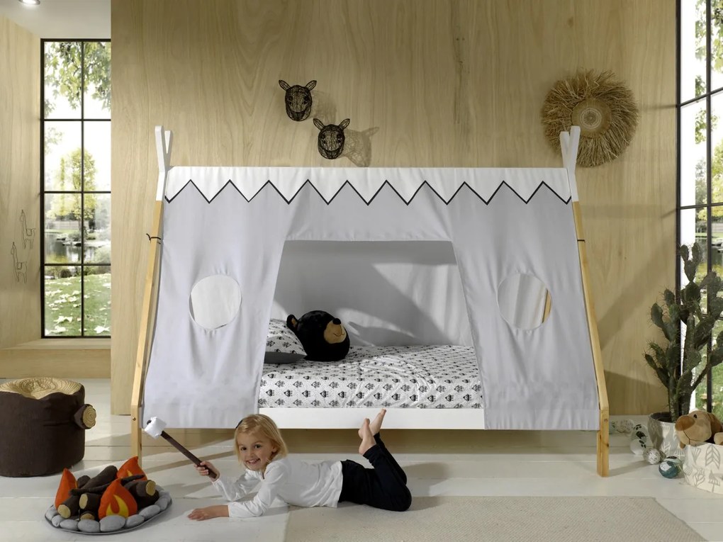 Set TIPI format în Pat copiiul înalt fără gard (90 x 200 cm) și setul textil asortat.